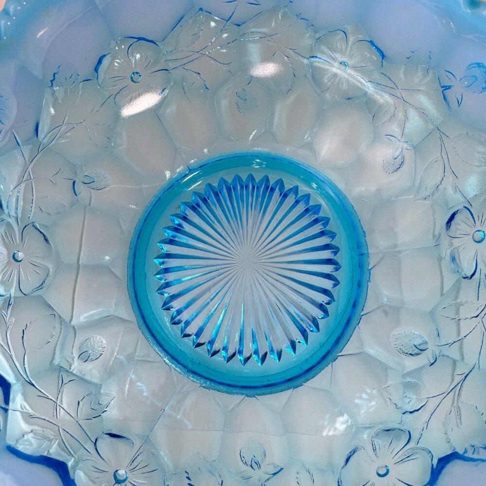 Fenton Blue Opalescent Honeycomb Clover Pattern Master Berry Bowl 1910 Vintage - Picture 2 of 16